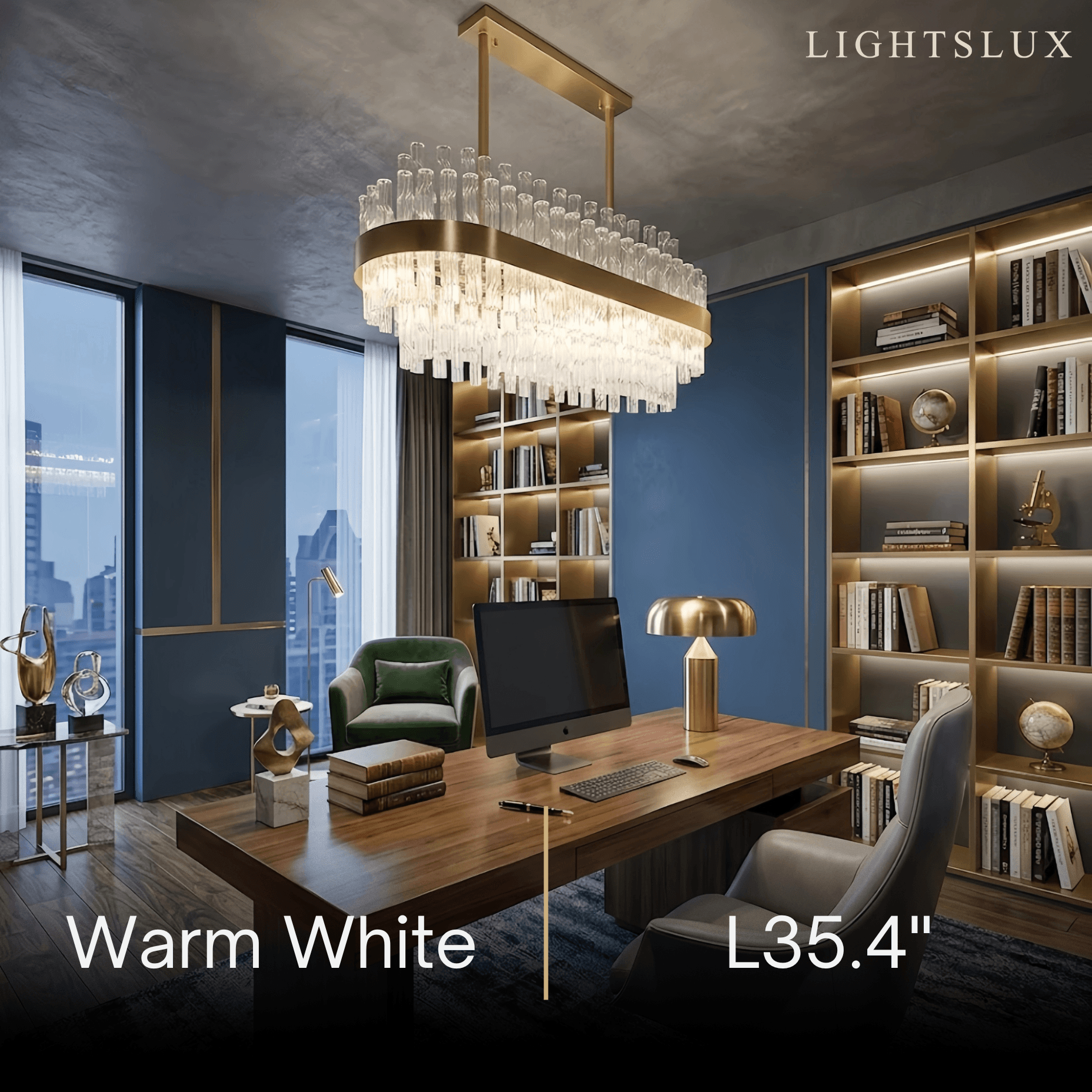 Excelis Luxury Rectangular Crystal Chandelier – Gold Frame for Dining Room / Kitchen