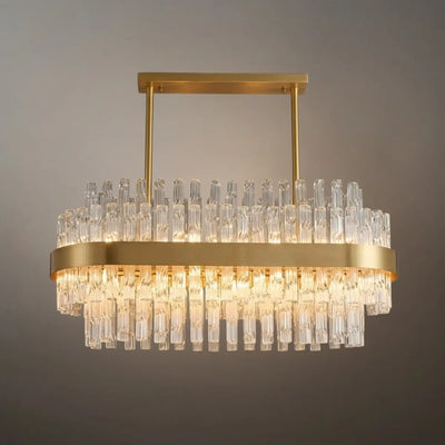 Excelis Luxury Rectangular Crystal Chandelier – Gold Frame for Dining Room / Kitchen