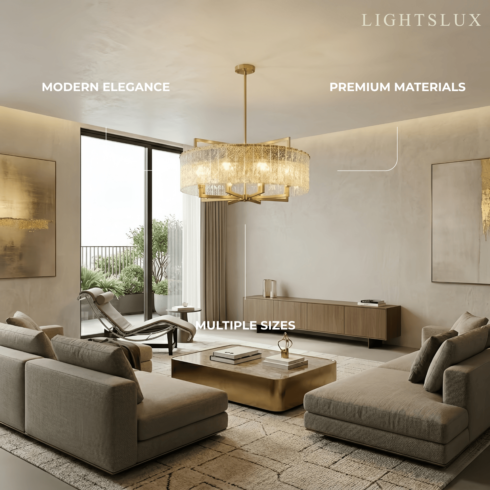 Excelis Modern Textured Glass Round Chandelier – Gold Brass for Dining Room / Kitchen