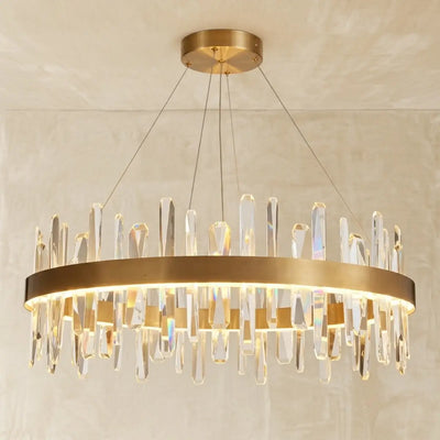 Excelis Luxury Round Crystal Chandelier – Gold Finish  for Living Room/Dining Room