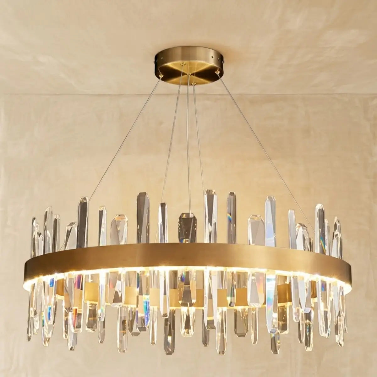 Excelis Luxury Round Crystal Chandelier – Gold Finish  for Living Room/Dining Room