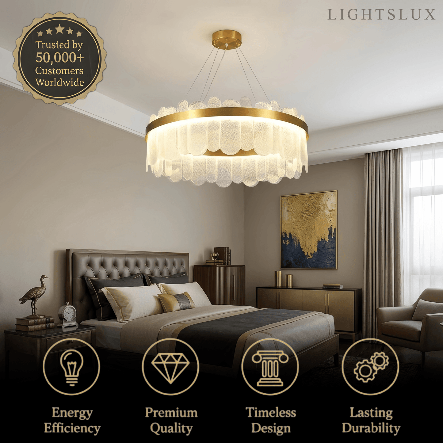 Elegant Circular Glass Chandelier -- Gold
