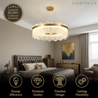 Elegant Circular Glass Chandelier -- Gold