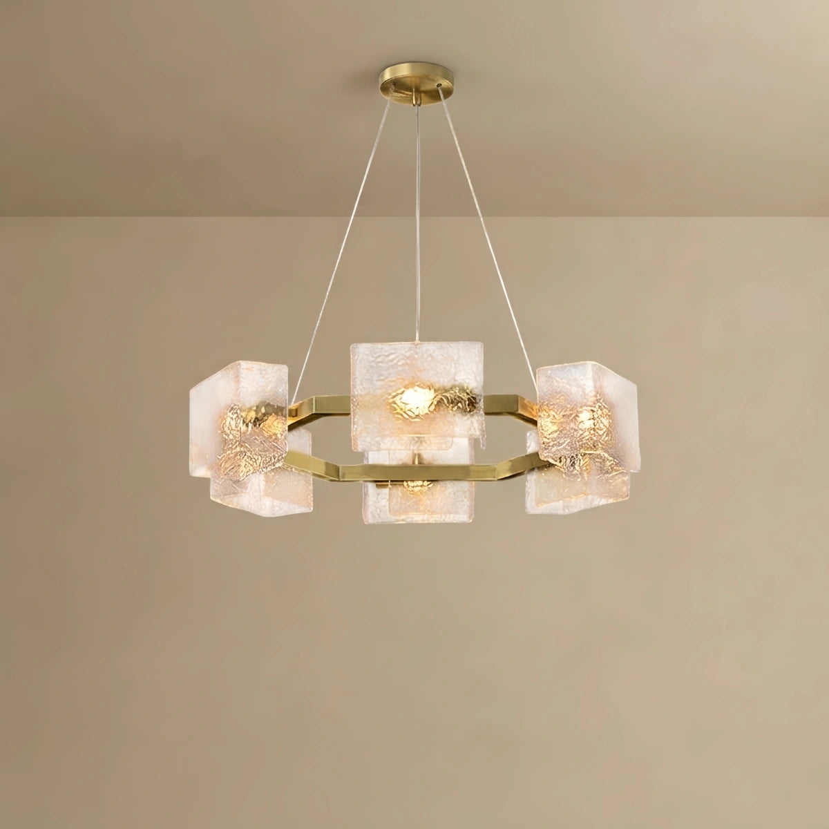 Elegant Geometric Chandelier -- Brass Water Ripple Glass for Living Room