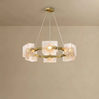 Elegant Geometric Chandelier -- Brass Water Ripple Glass for Living Room