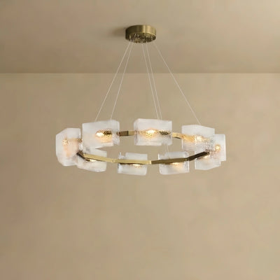 Geometric Chandelier -- Brass Water Ripple Glass for Living Room