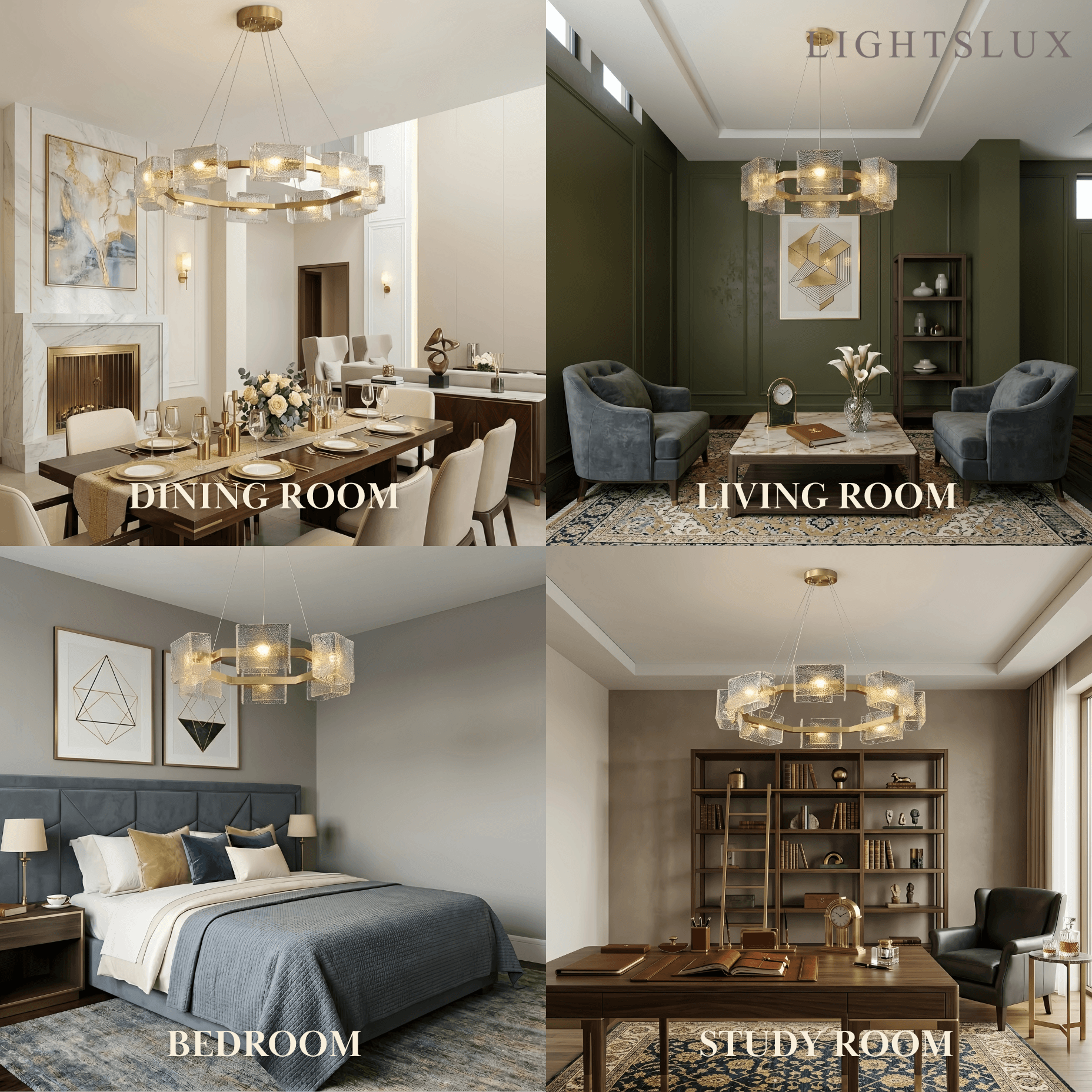 Elegant Geometric Polygon Chandelier -- Gold