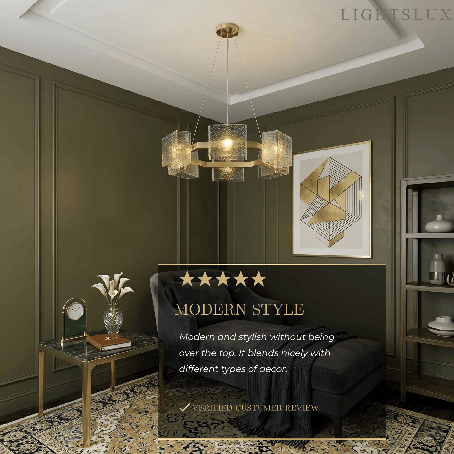 Elegant Geometric Polygon Chandelier -- Gold