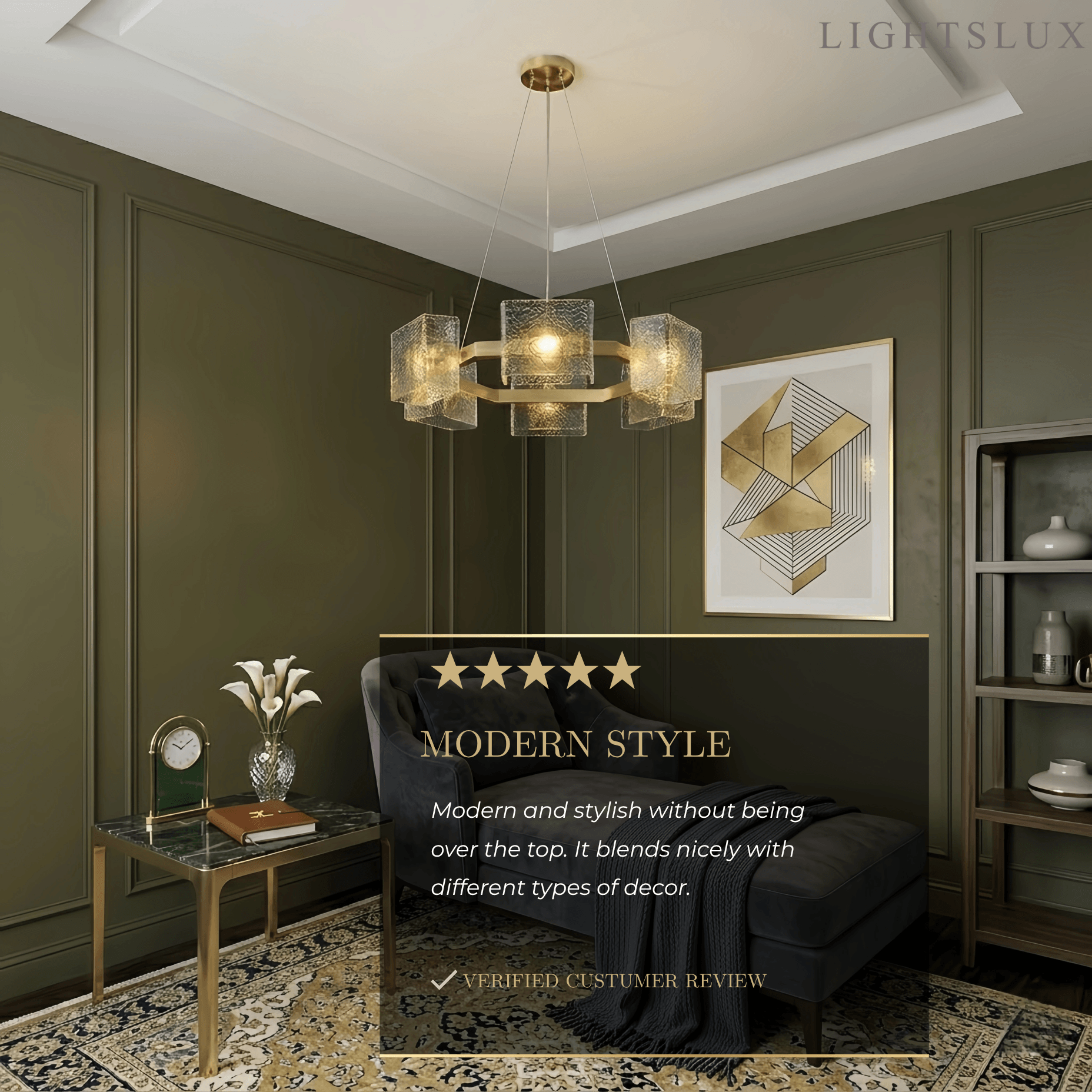 Elegant Geometric Polygon Chandelier -- Gold
