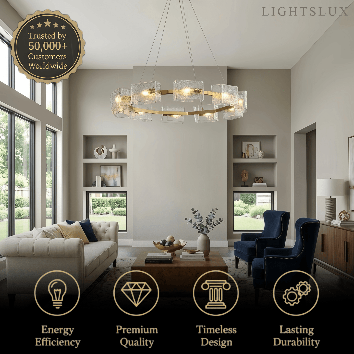 Elegant Geometric Polygon Chandelier -- Gold