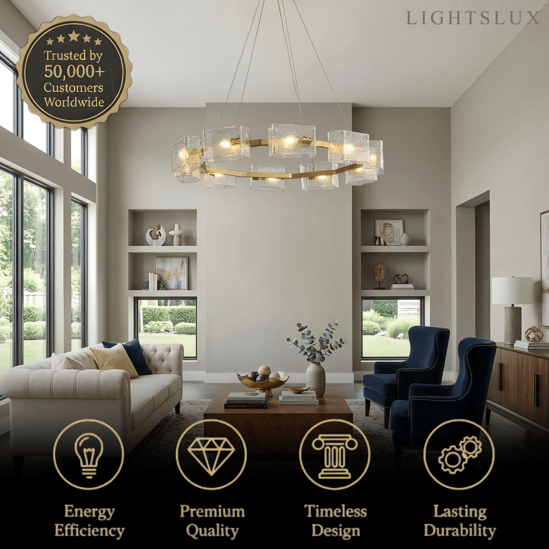 Elegant Geometric Polygon Chandelier -- Gold
