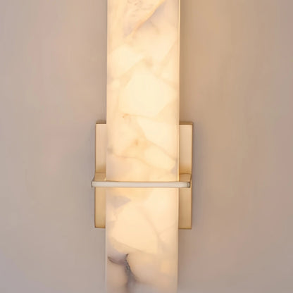 Lámpara de pared cuboidal minimalista Alba - Alabastro blanco y metal para dormitorio, sala de estar