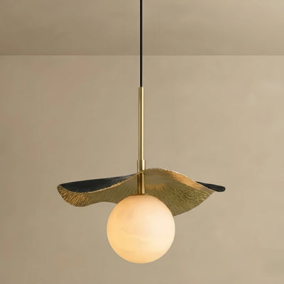 Lámpara Colgante Alba Moderna Minimalista -- Latón y Pantalla de Alabastro Blanco Negro para Sala de Estar