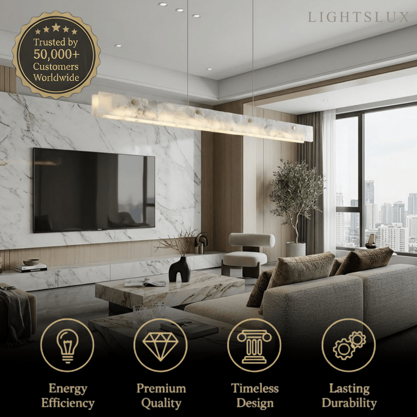 Alba Modern Alabaster Linear Pendant Light