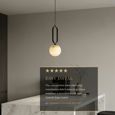  Alba Minimalist Alabaster Pendant Light – White Metal