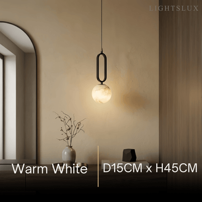 Alba Minimalist Alabaster Pendant Light – White Metal
