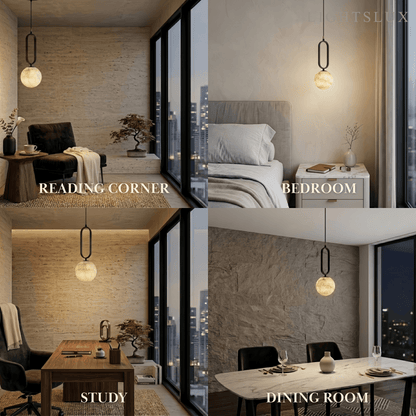 Alba Minimalist Alabaster Pendant Light – White Metal
