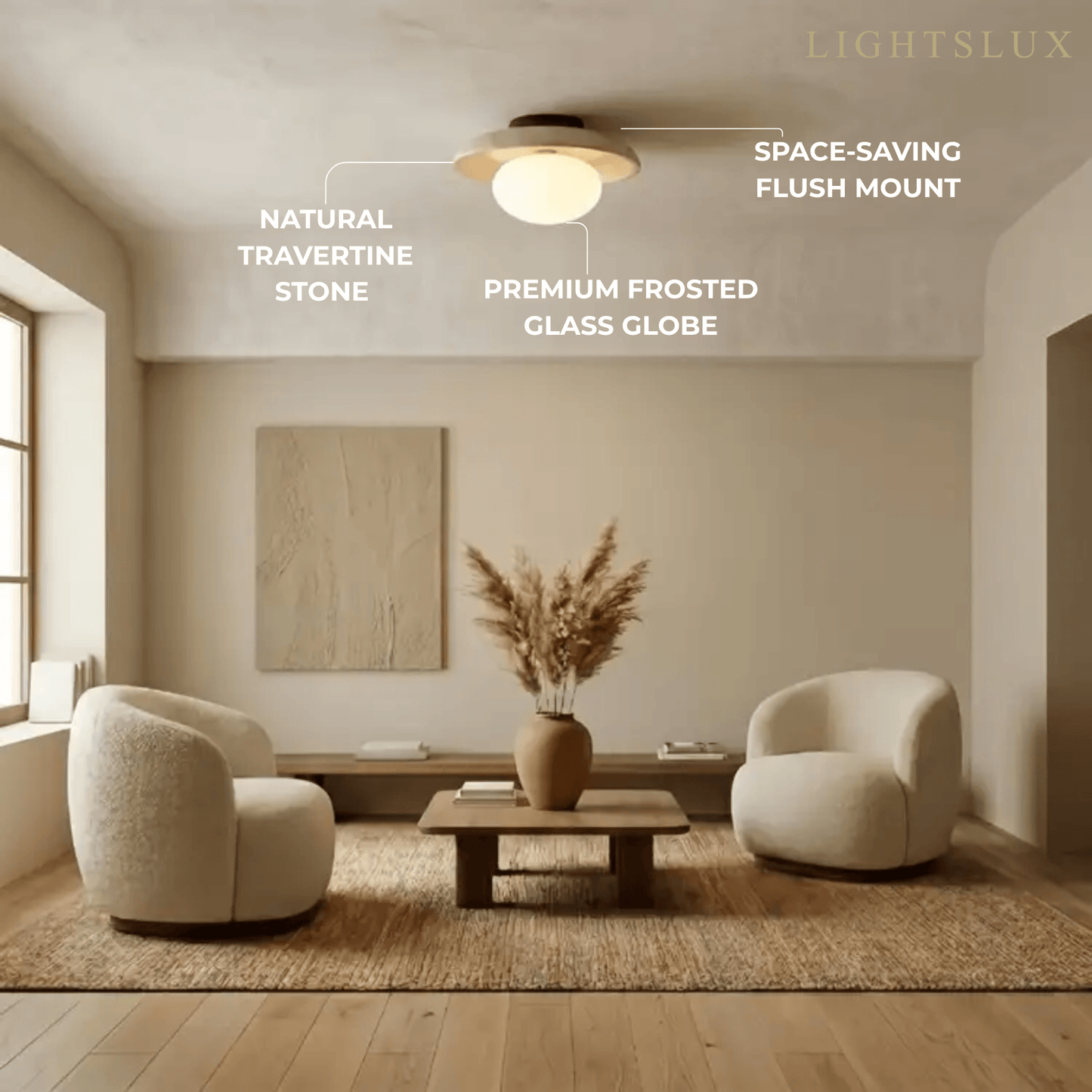 Strata Minimalist Travertine Ceiling Light