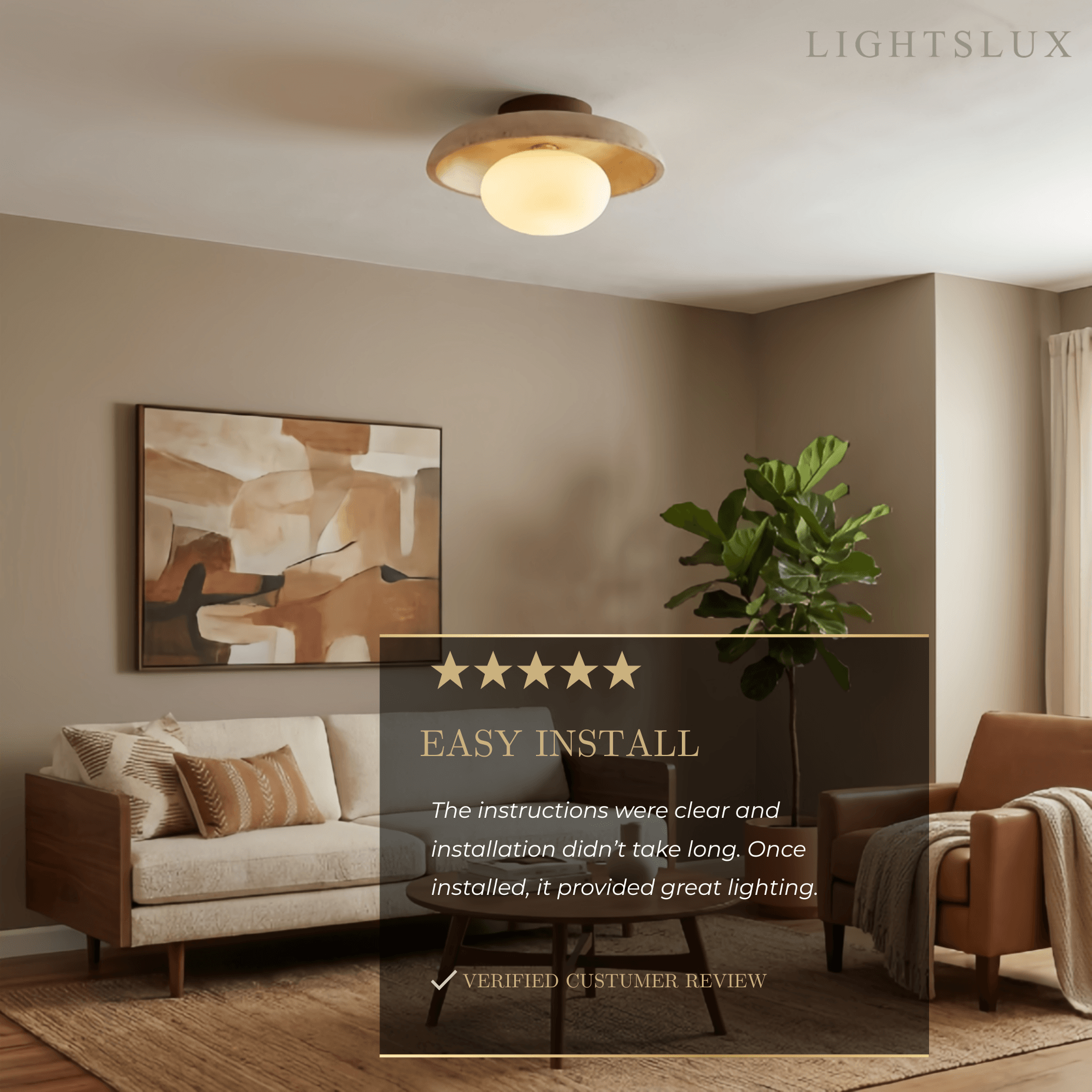 Strata Minimalist Travertine Ceiling Light