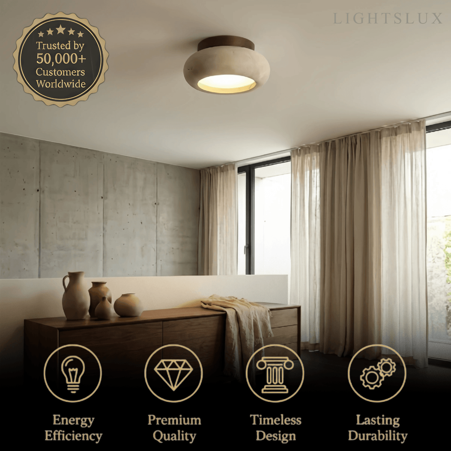 Strata Japanese Style Travertine Ceiling Light