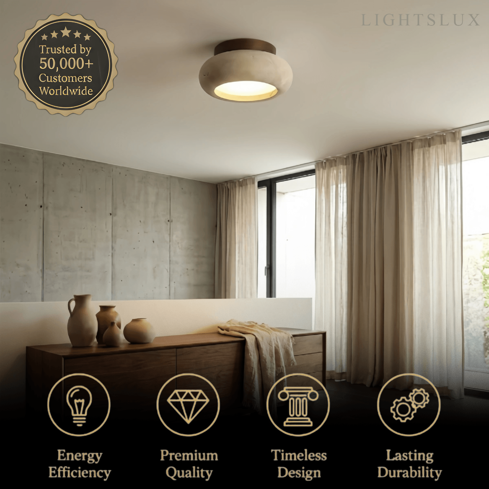 Strata Japanese Style Travertine Ceiling Light