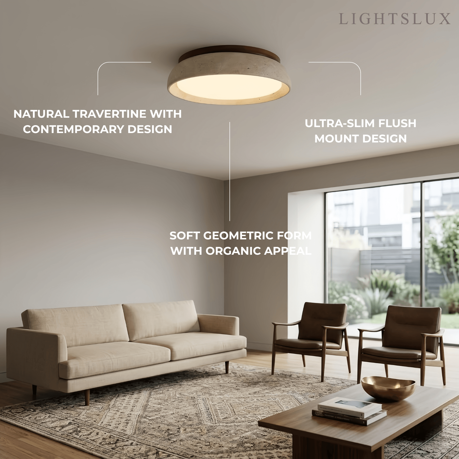 Strata Minimalist Travertine Ceiling Light 