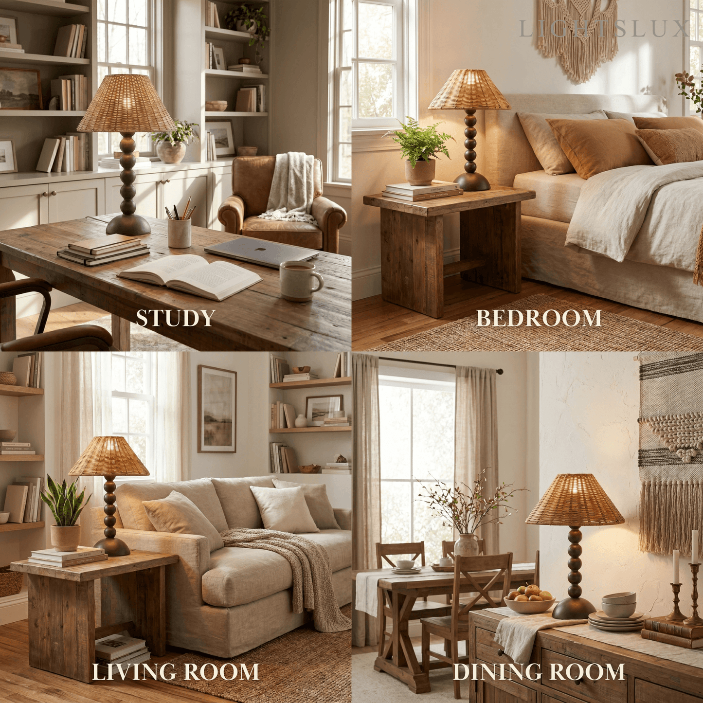 Bamburo Vintage Natural Wood & Rattan Table Lamp