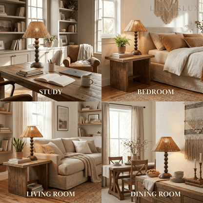 Bamburo Vintage Natural Wood & Rattan Table Lamp