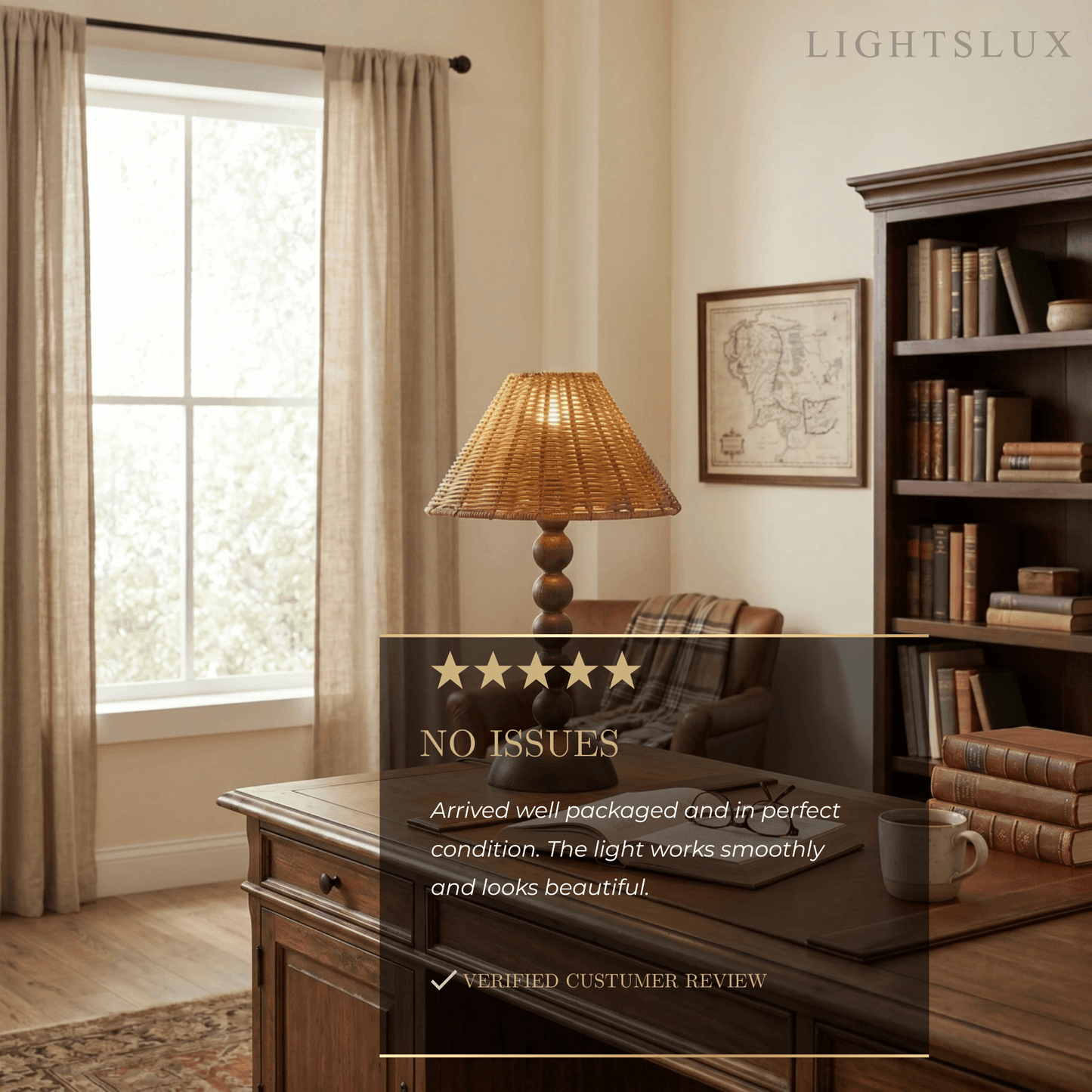 Bamburo Vintage Natural Wood & Rattan Table Lamp