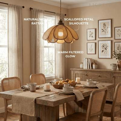 Bamburo Natural Pendant Light Rattan and Wood Walnut 