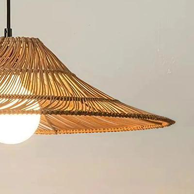 Bamburo Natural Rattan Pendant Light Conical Metal Woven Lamp
