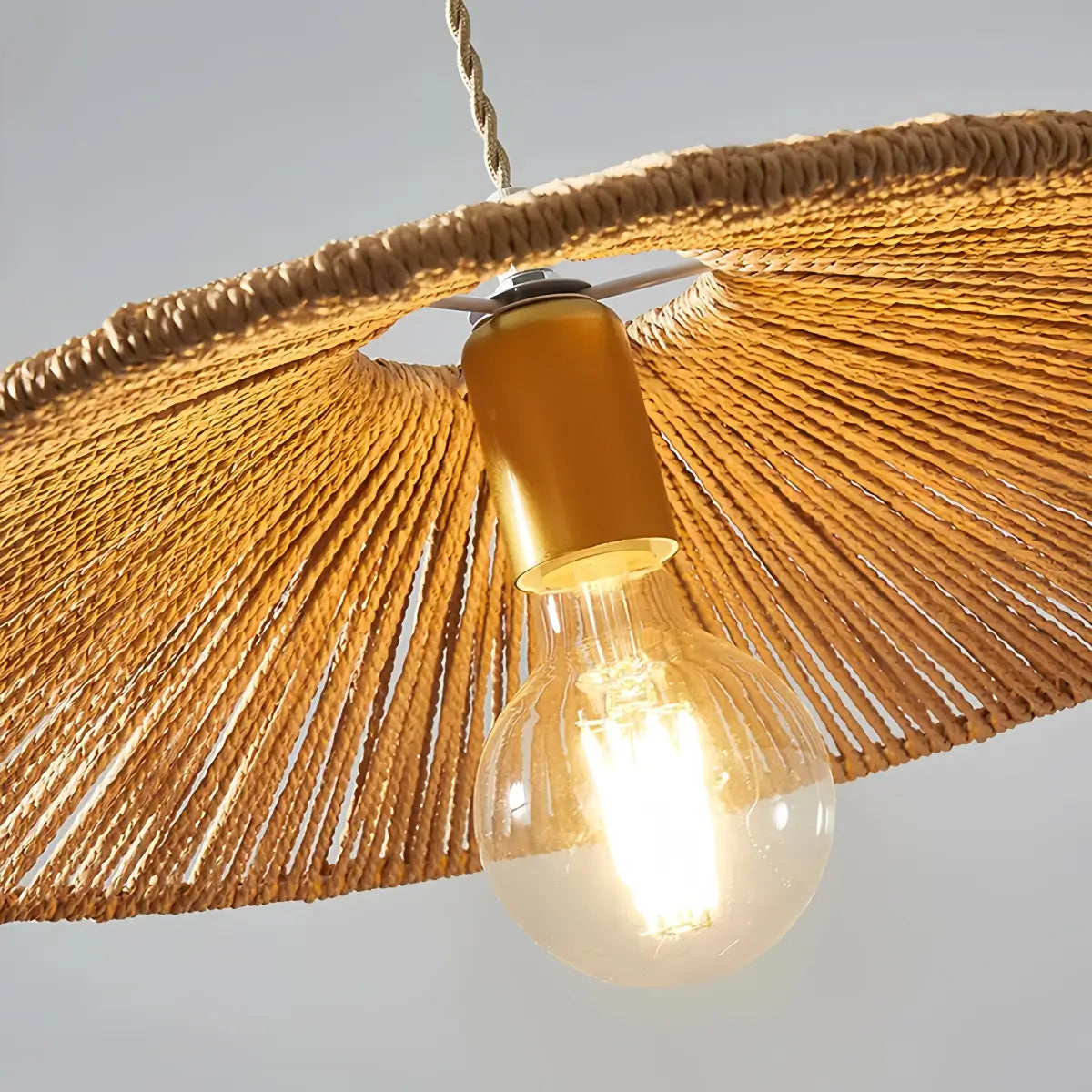 Bamburo Natural Japanese Style Rattan Pendant Light - Brown/Black Hemp Rope for Kitchen, Dining Room & Living Room