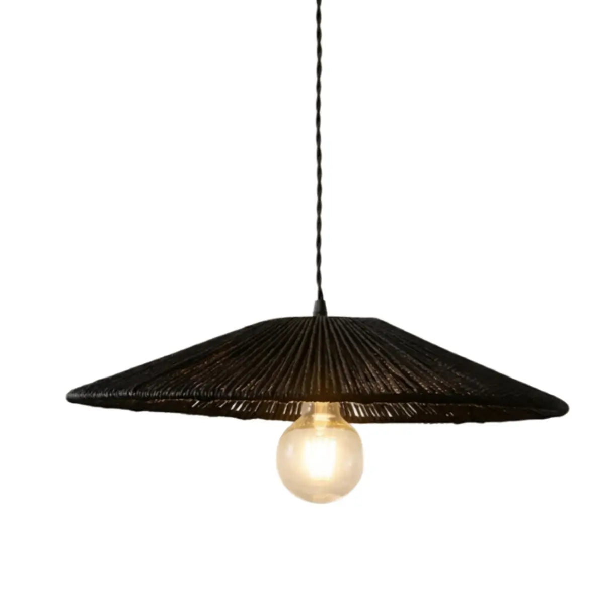 Bamburo Natural Japanese Style Rattan Pendant Light - Brown/Black Hemp Rope for Kitchen, Dining Room & Living Room