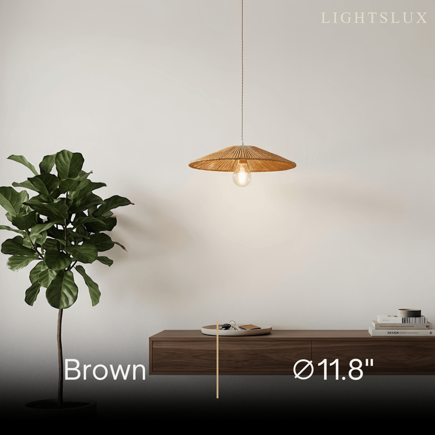 Bamburo Natural Japanese Style Rattan Pendant Light - Brown/Black Hemp Rope for Kitchen, Dining Room & Living Room