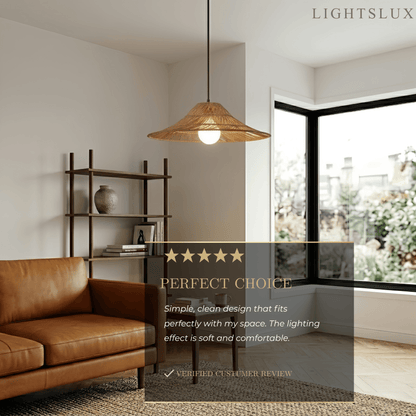 Bamburo Natural Rattan Pendant Light -- Natural Rattan for Bedroom Dining Room Living Room