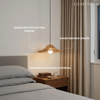 Bamburo Natural Rattan Pendant Light -- Natural Rattan for Bedroom Dining Room Living Room