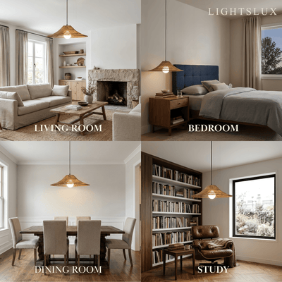 Bamburo Natural Rattan Pendant Light -- Natural Rattan for Bedroom Dining Room Living Room