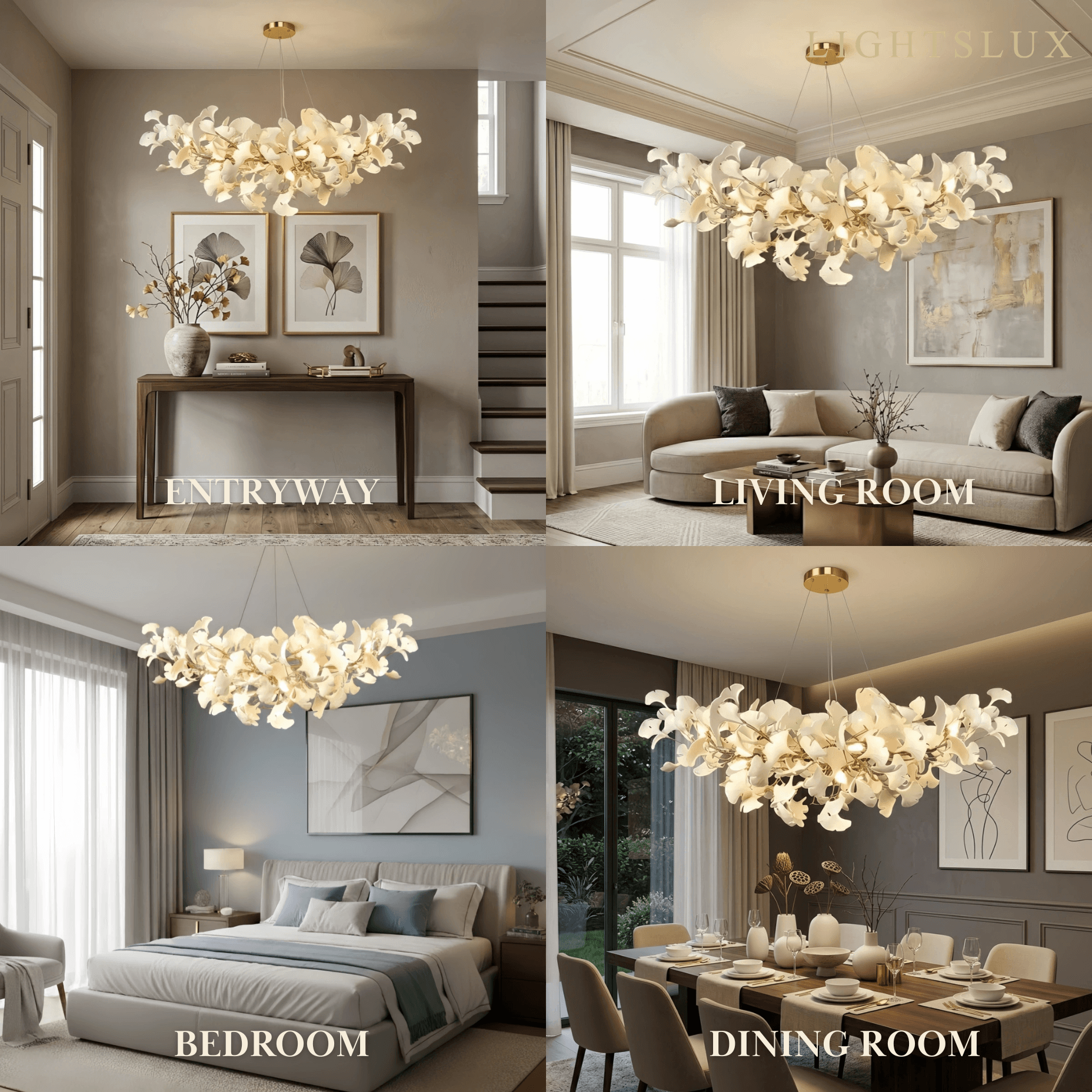 Excelis Luxury Leaf Chandelier – White or Gold Ceramic Design for Dining Room