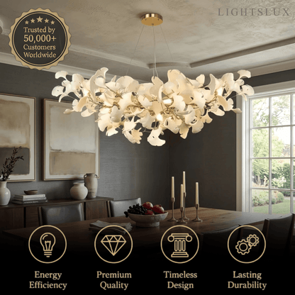 Excelis Luxury Leaf Chandelier – White or Gold Ceramic Design for Dining Room