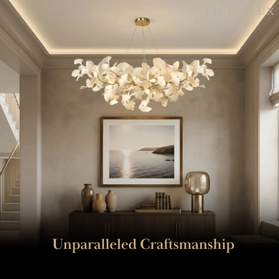 Excelis Luxury Leaf Chandelier – White or Gold Ceramic Design for Dining Room