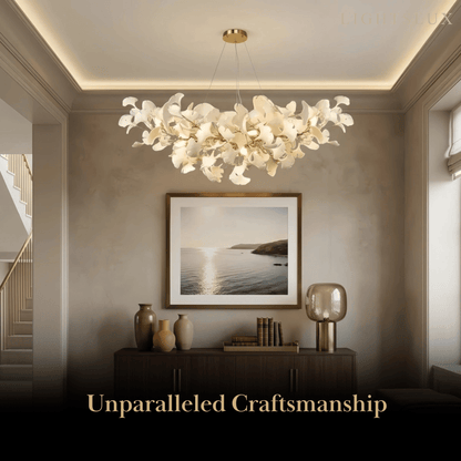 Excelis Luxury Leaf Chandelier – White or Gold Ceramic Design for Dining Room