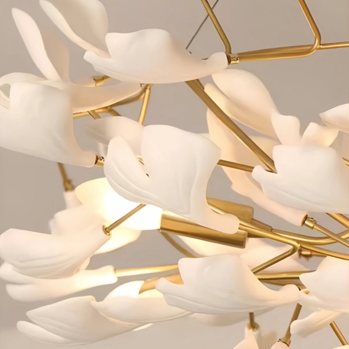  Leaf Chandelier – White or Gold Ceramic Design for Dining Room