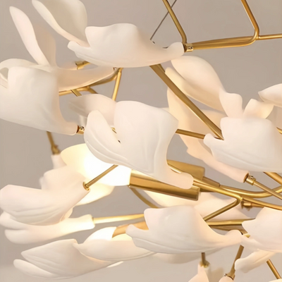  Leaf Chandelier – White or Gold Ceramic Design for Dining Room
