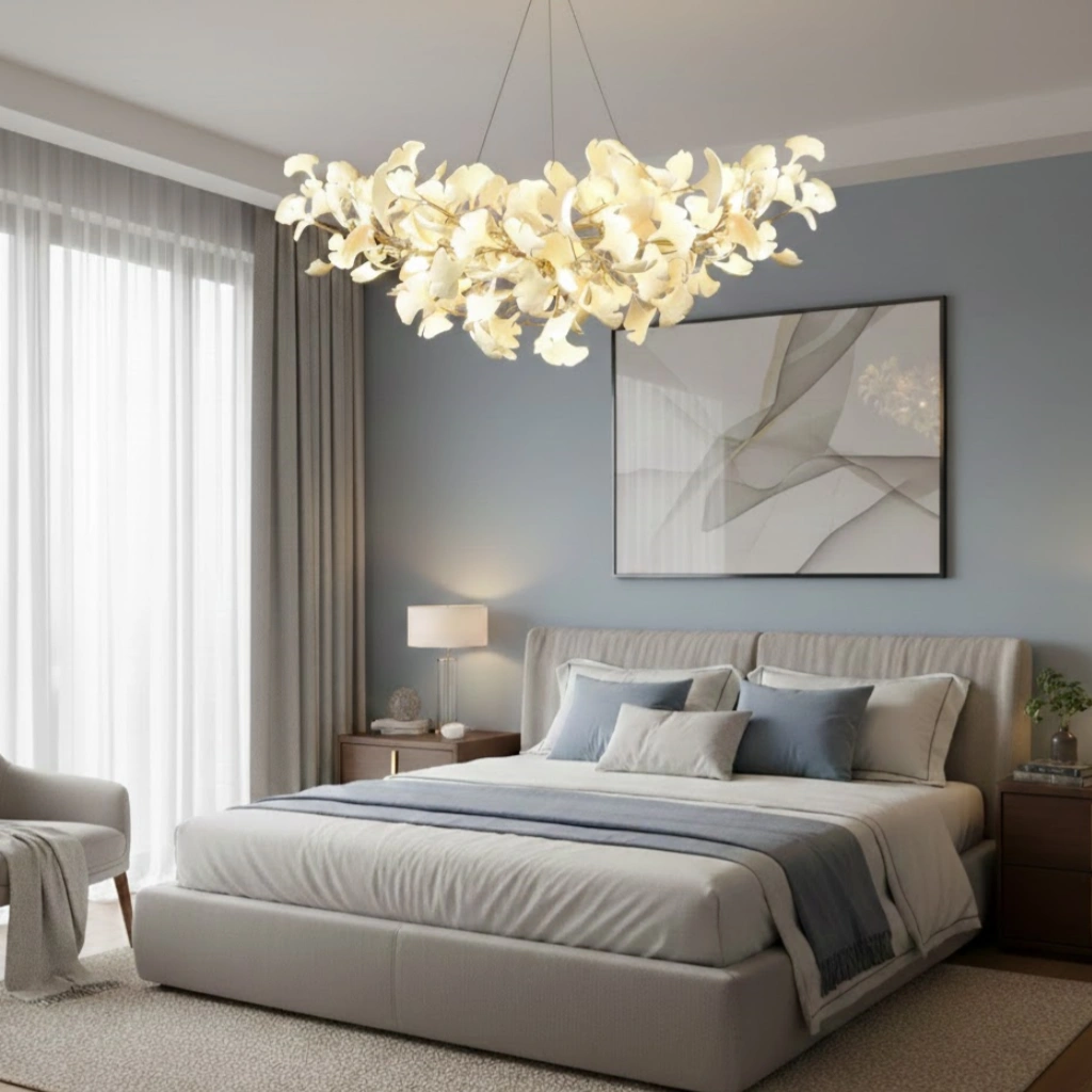 Excelis Luxury Leaf Chandelier – White or Gold Ceramic Design for Dining Room