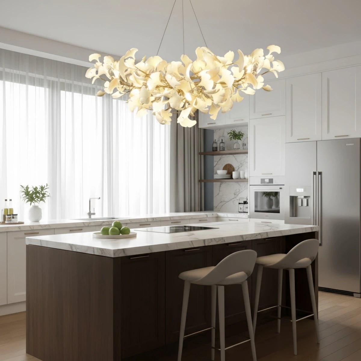 Excelis Luxury Leaf Chandelier – White or Gold Ceramic Design for Dining Room