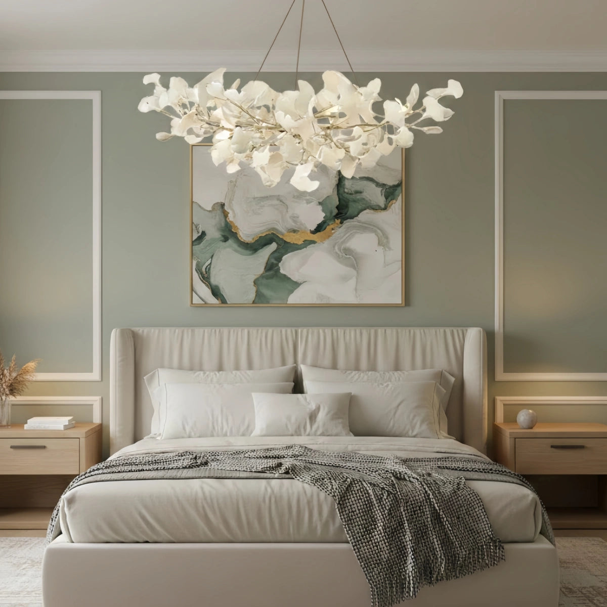 Excelis Luxury Leaf Chandelier – White or Gold Ceramic Design for Dining Room