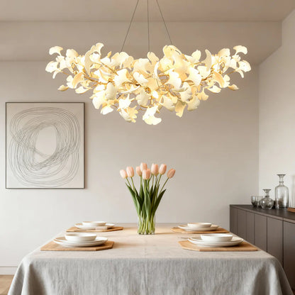 Excelis Luxury Leaf Chandelier – White or Gold Ceramic Design for Dining Room