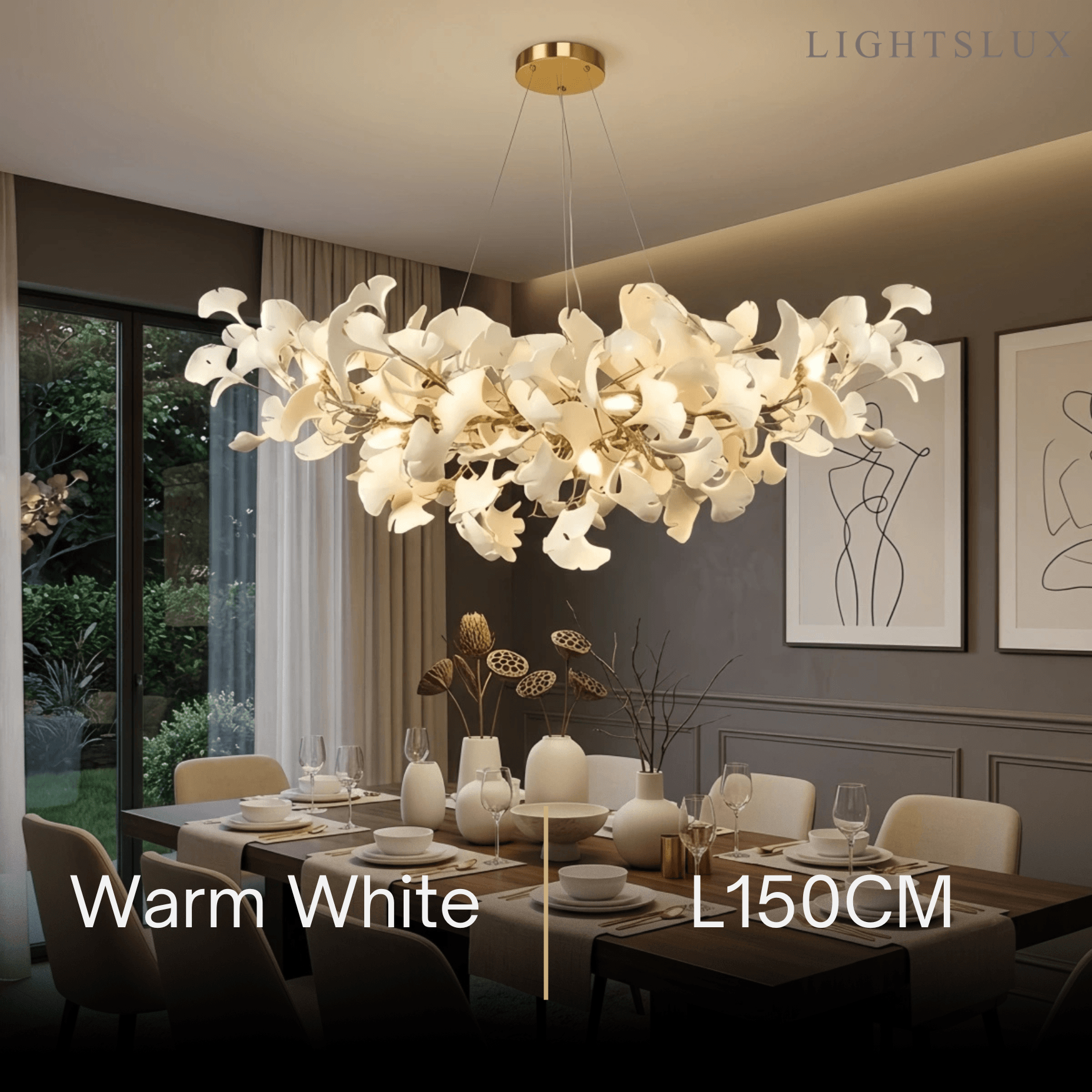 Excelis Luxury Leaf Chandelier – White or Gold Ceramic Design for Dining Room