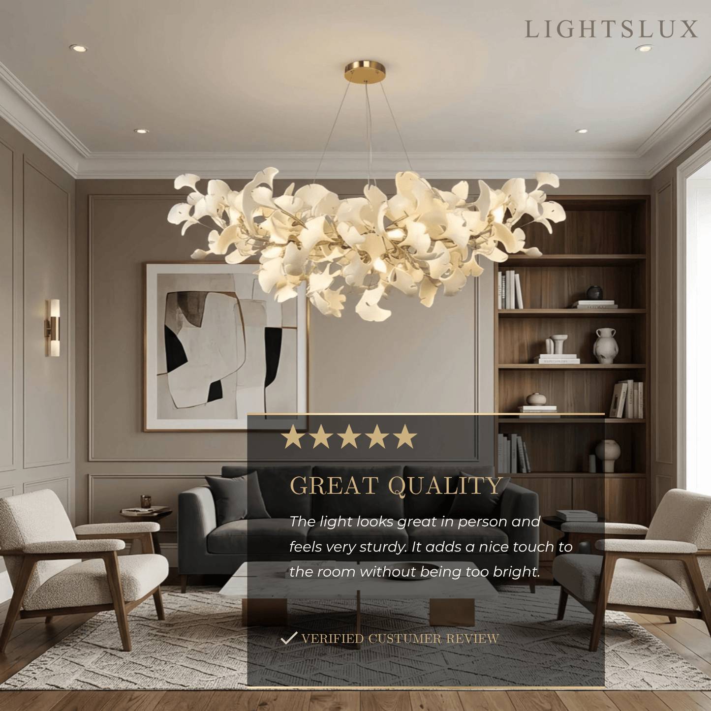Excelis Luxury Leaf Chandelier – White or Gold Ceramic Design for Dining Room