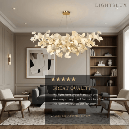 Excelis Luxury Leaf Chandelier – White or Gold Ceramic Design for Dining Room